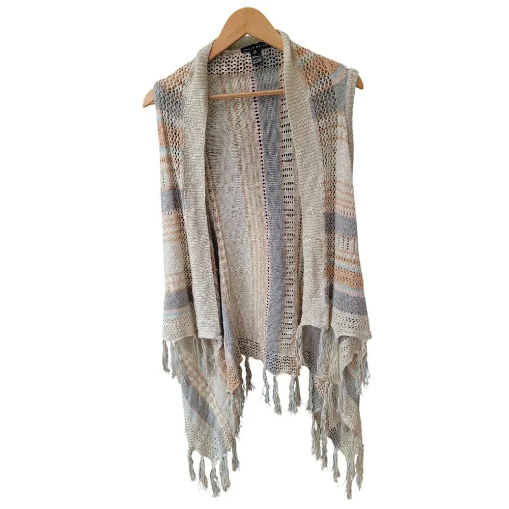 Haute Monde Womens Knit Fringe Vest Cardigan S - Picture 2 of 5